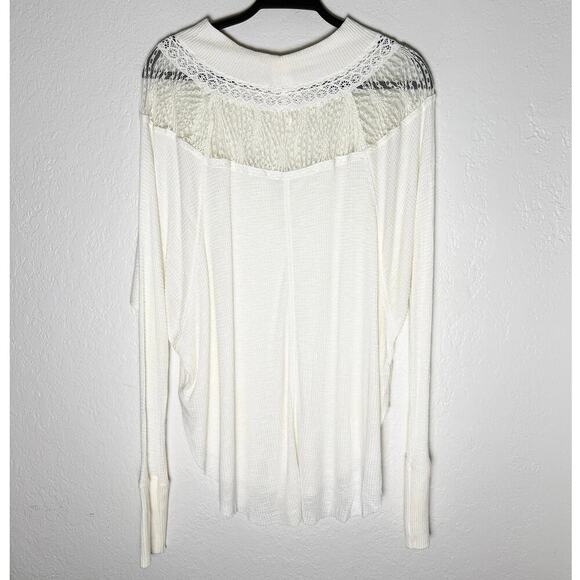 Free People Women's Ivory Spring Valley Lace Trim Lightweight Thermal Top Boho S - Picture 5 of 10